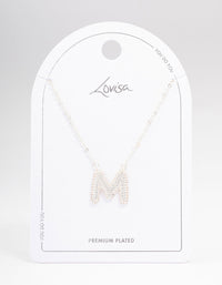 Letter M Silver Plated Pave Pendant Initial Necklace - link has visual effect only