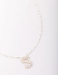 Letter S Silver Plated Pave Pendant Initial Necklace - link has visual effect only