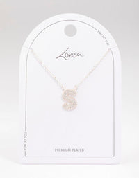 Letter S Silver Plated Pave Pendant Initial Necklace - link has visual effect only