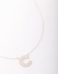 Letter C Silver Plated Pave Pendant Initial Necklace - link has visual effect only
