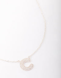 Letter C Silver Plated Pave Pendant Initial Necklace - link has visual effect only