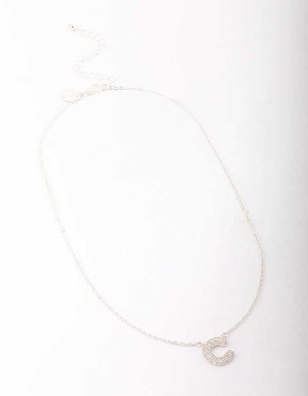 Letter C Silver Plated Pave Pendant Initial Necklace