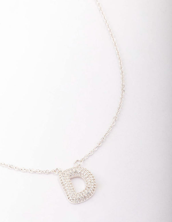 Letter D Silver Plated Pave Pendant Initial Necklace