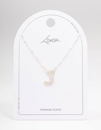 Letter J Silver Plated Pave Pendant Initial Necklace - link has visual effect only