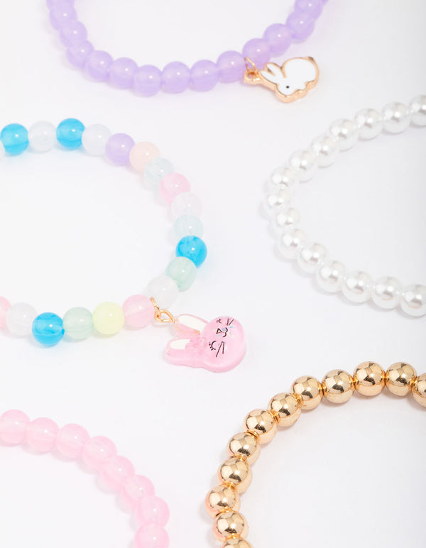 Kids Easter Bunny Flower Stretch Beaded Bracelets 5-Pack
