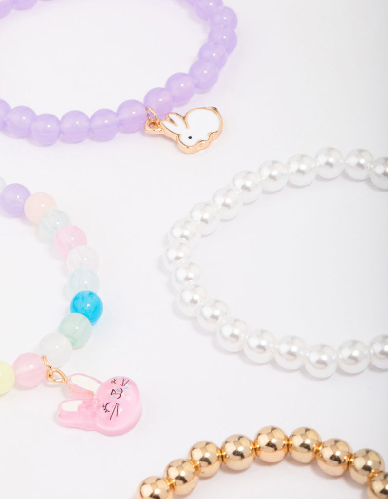 Kids Easter Bunny Flower Stretch Beaded Bracelets 5-Pack - Lovisa