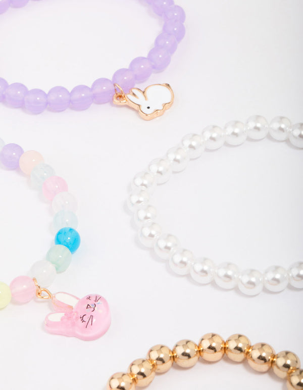 Kids Easter Bunny Flower Stretch Beaded Bracelets 5-Pack