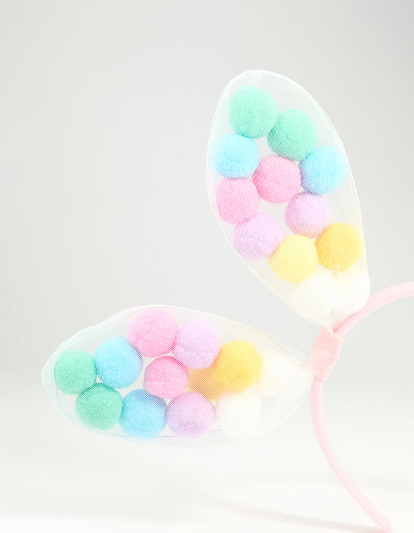 Kids Fabric Pom Pom Bunny Ear Headband