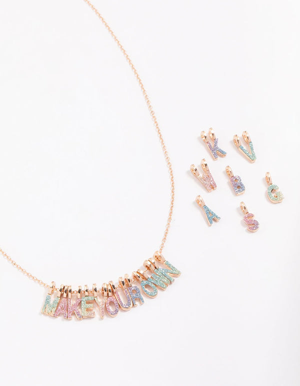 Kids Gold Make Your Own DIY Rainbow Glitter Charm Necklace Kit