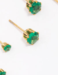Gold Plated Stainless Steel Emerald Cubic Zirconia Stud Earring 3-Pack - link has visual effect only