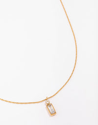 Gold Plated Stainless Steel Thin Baguette Round Cubic Zirconia Pendant Necklace - link has visual effect only