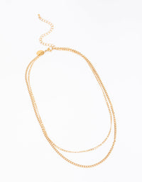 Gold Plated Stainless Steel Layered Curb & Figaro Necklace - link has visual effect only