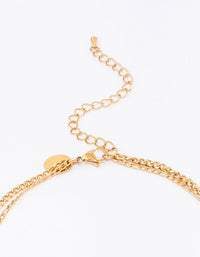 Gold Plated Stainless Steel Layered Curb & Figaro Necklace - link has visual effect only