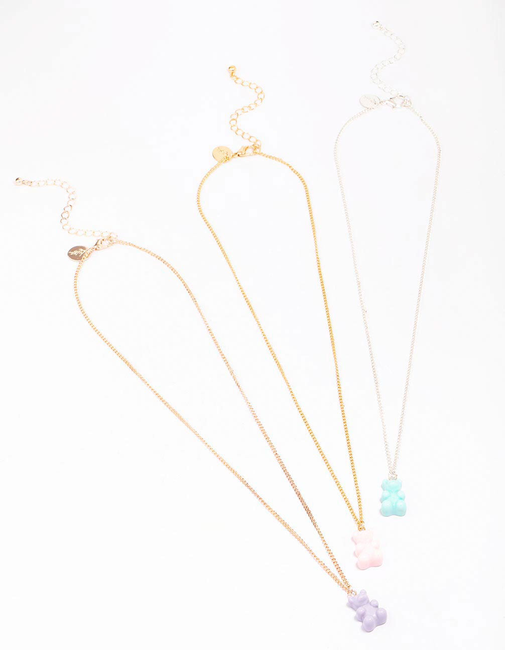 Mixed Metal Pastel Teddy Necklace 3-Pack