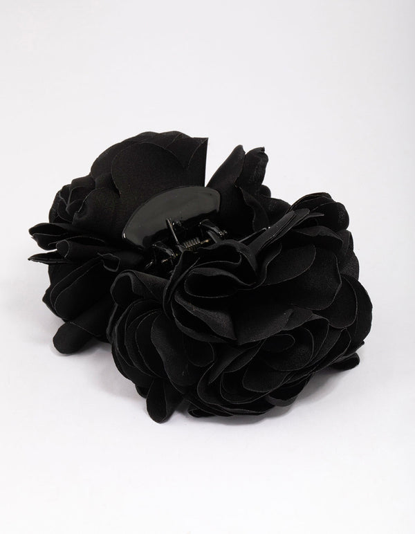 Black Fabric Flower Hair Claw Clip