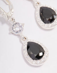 Silver Cubic Zirconia Black Pear Huggie Hoop Earrings - link has visual effect only