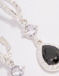 Silver Cubic Zirconia Black Pear Huggie Hoop Earrings - link has visual effect only