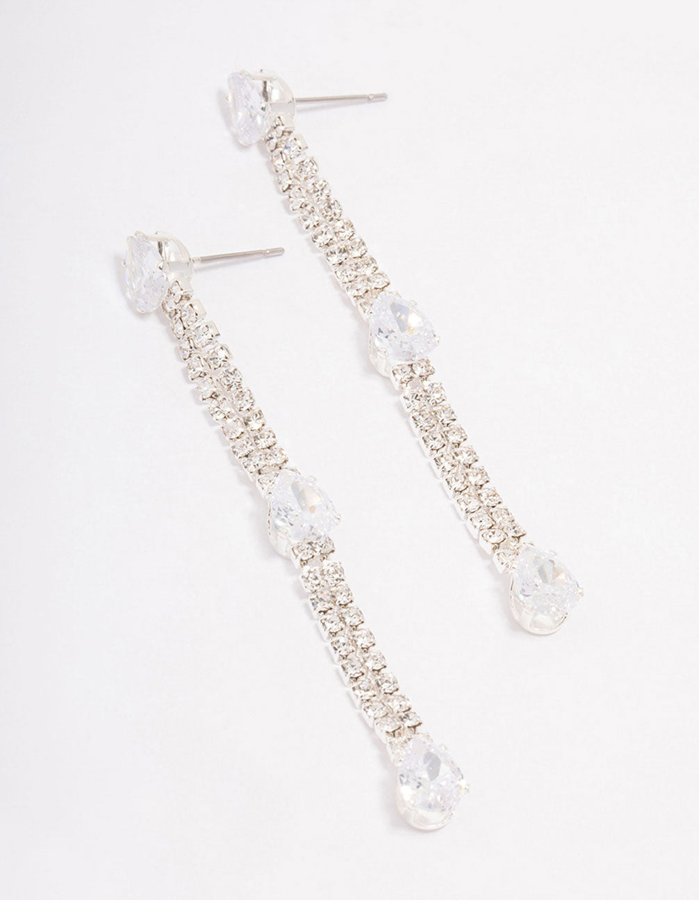 Silver Pear-Shape Cup Chain Drop Earrings