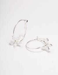 Silver Cubic Zirconia Flower Hoop Earrings - link has visual effect only