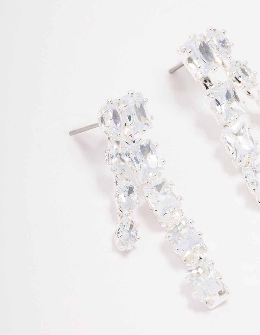 Silver Multi Cubic Zirconia Stone Cup Chain Drop Earrings