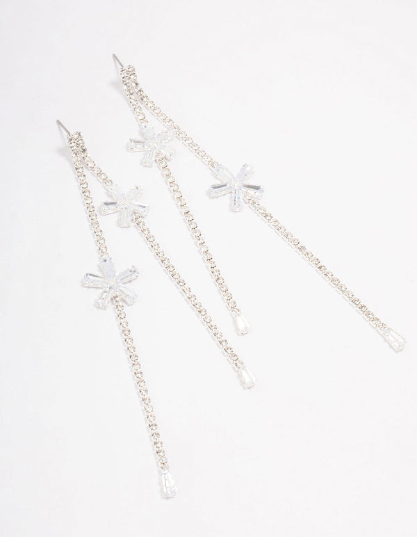 Silver Cubic Zirconia Flower Drop Earrings