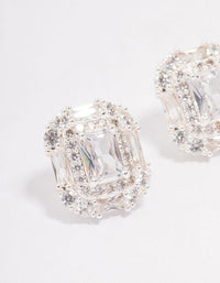 Silver Multi Cubic Zirconia Square Stone Stud Earrings - link has visual effect only