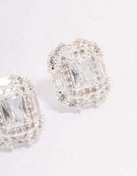 Silver Multi Cubic Zirconia Square Stone Stud Earrings - link has visual effect only