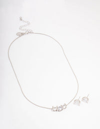 Silver Triple Diamante Necklace & Earring Jewellery Set - link has visual effect only