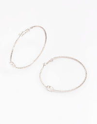 Silver Textural Oval Cubic Zirconia Hoop Earrings - link has visual effect only