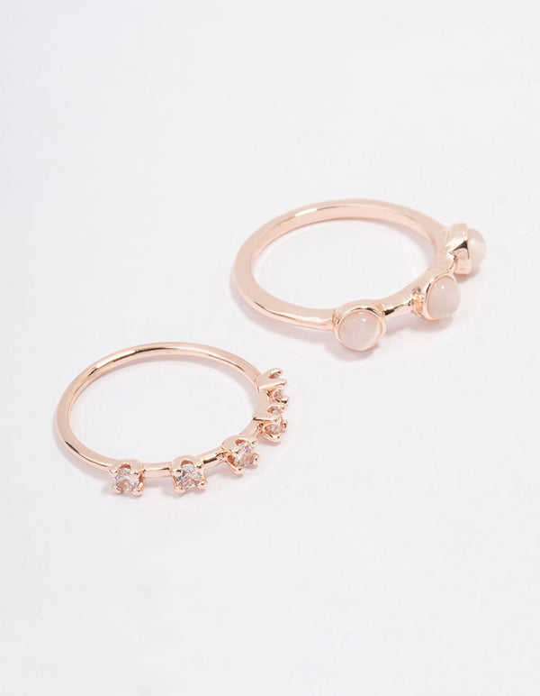 Rose Gold Multi Stone Ring Stack Pack