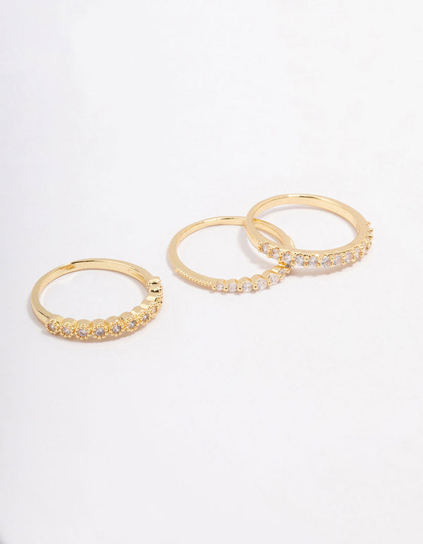 Gold Plated Cubic Zirconia Round Triple Stacking Rings