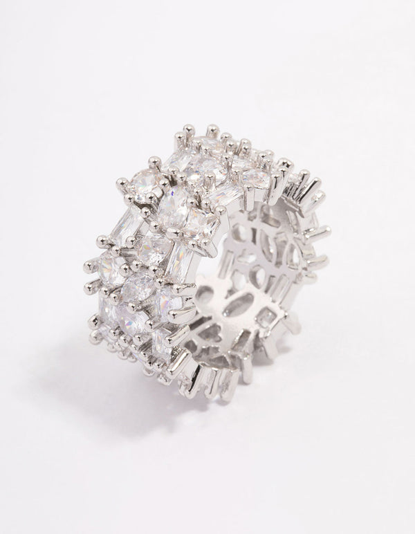 Silver Mixed Stone Cubic Zirconia Band Ring