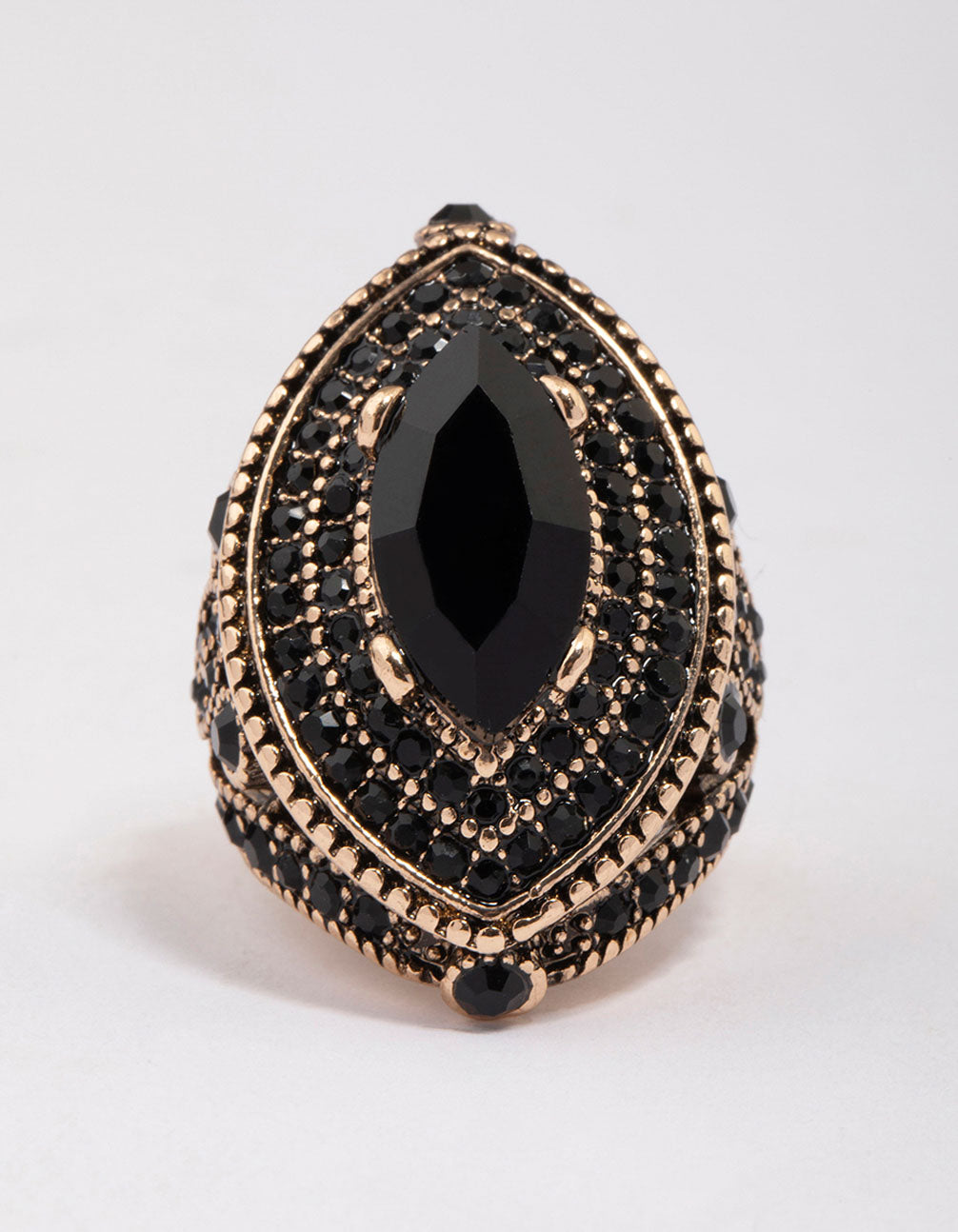 Gold & Black Grand Marquise Cocktail Ring