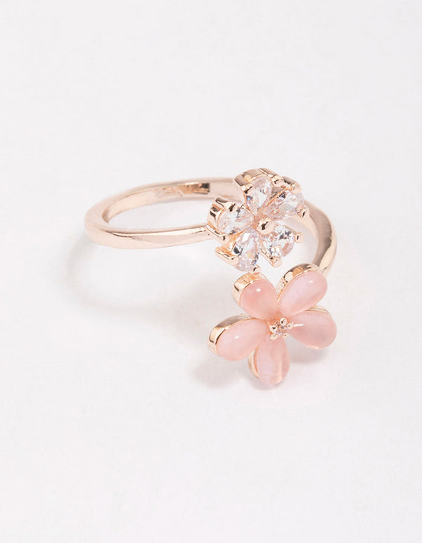 Rose Gold Double Daisy Wrap Ring