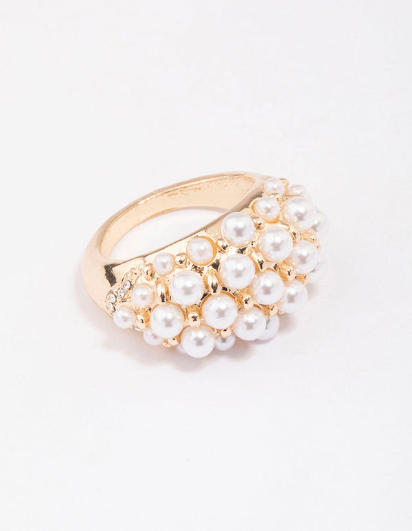Gold Domed Pearl Ring