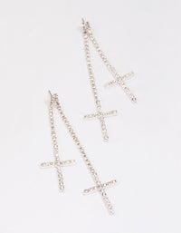 Silver Double Cross Cup Chain Drop Earrings - link has visual effect only