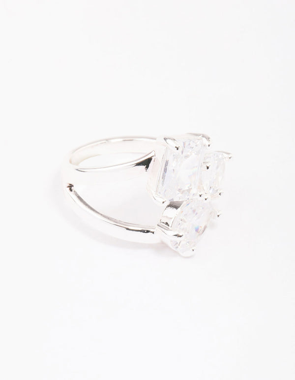 Silver Mixed Stone Trio Cubic Zirconia Ring