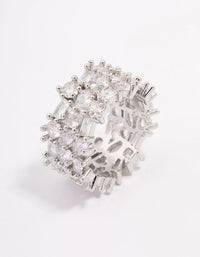 Rhodium Mixed Stone Cubic Zirconia Band Ring - link has visual effect only