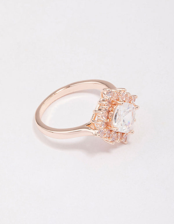 Rose Gold Cubic Zirconia Framed Square Ring