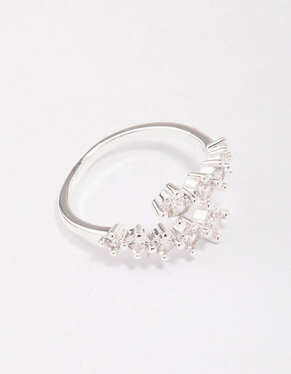 Silver Plated Graduating Cubic Zirconia Wrap Ring