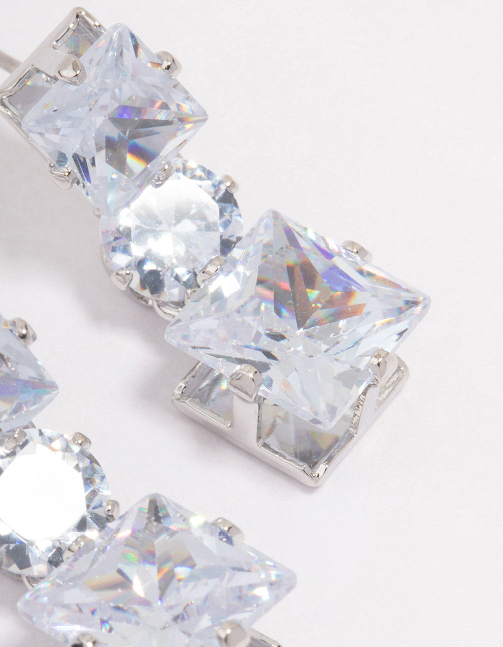 Silver Triple Cubic Zirconia Square Drop Earrings