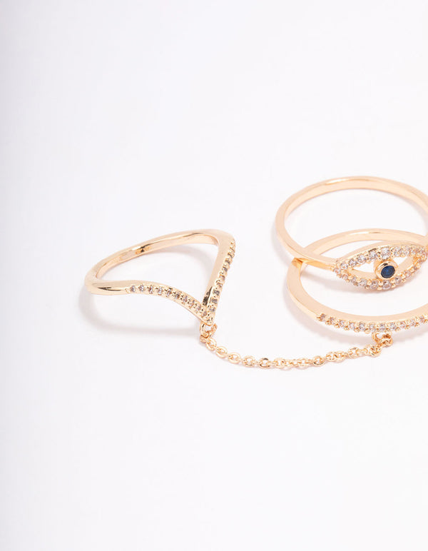 Gold Cubic Zirconia Dainty Ring 4-Pack