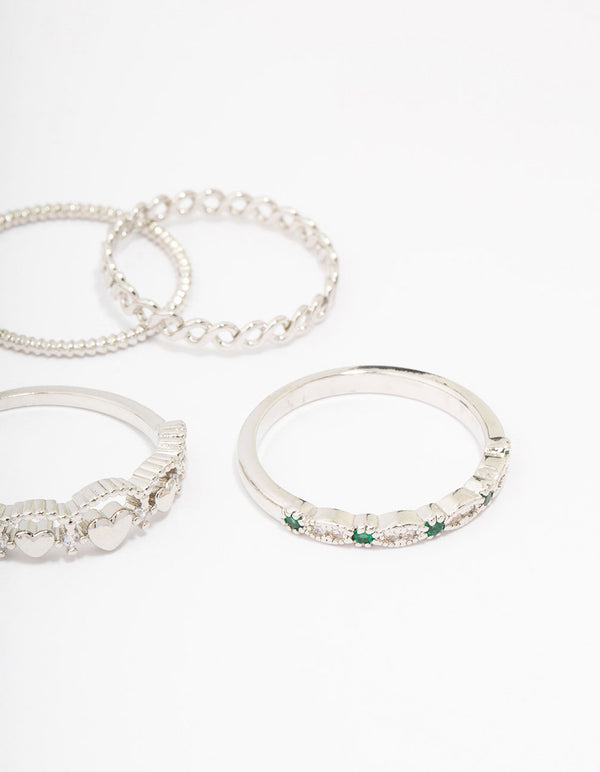 Silver Cubic Zirconia Heart Ring 5-Pack