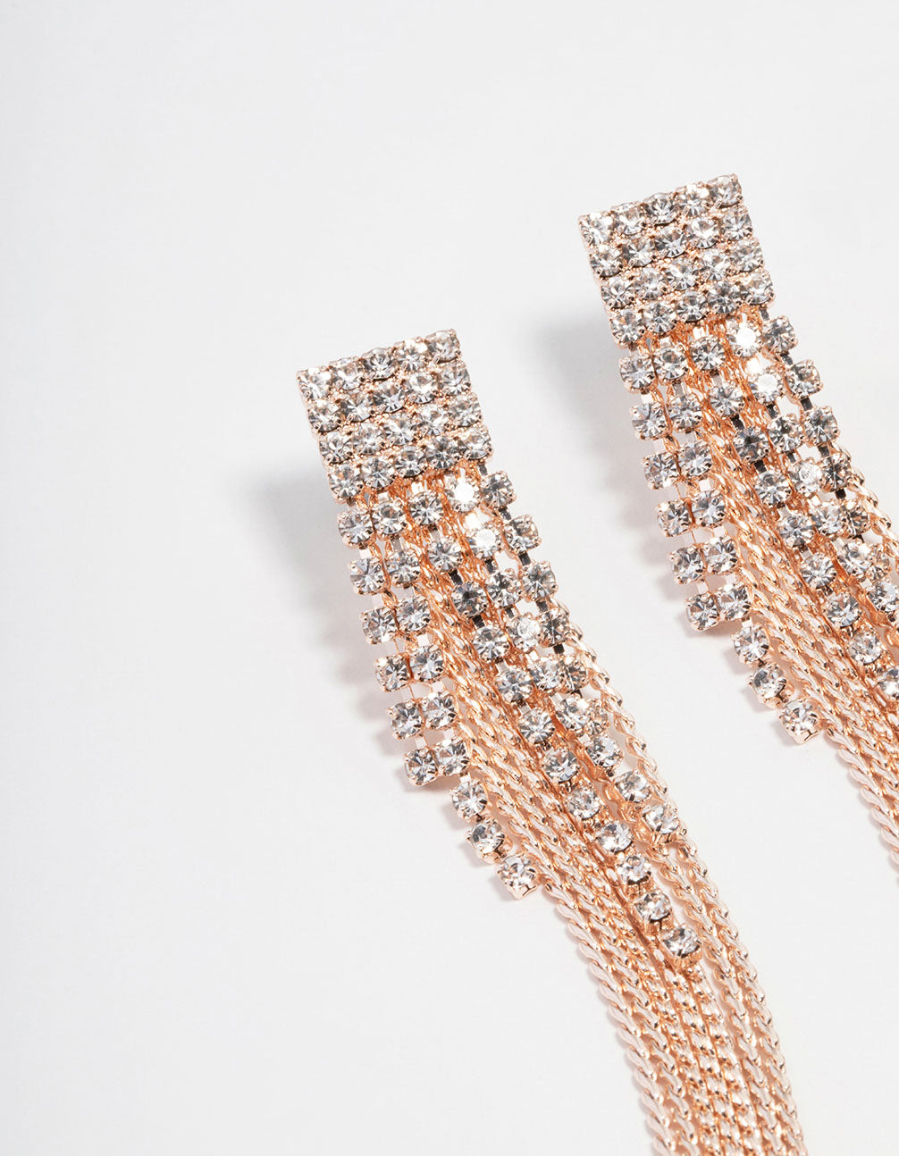 Rose Gold Diamante Cup Chain Drop Earrings