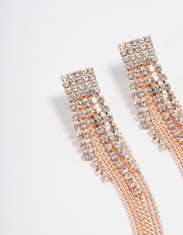 Rose Gold Diamante Cup Chain Drop Earrings