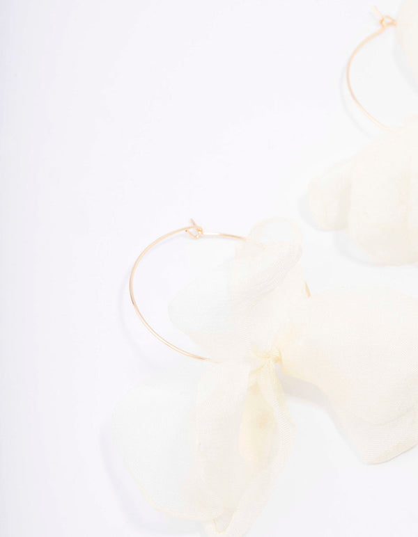 Gold & White Fine Petal Hoop Earrings