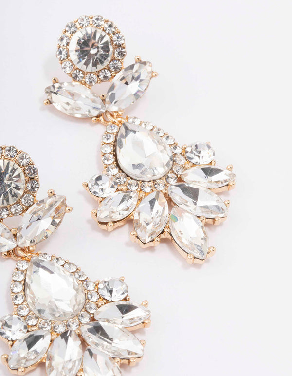 Gold Blossom Bling Drop Earrings