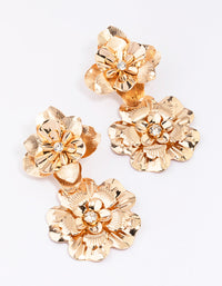 Gold Molten Double Flower Drop Earrings - link has visual effect only