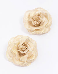 Gold Fabric Flower Statement Stud Earrings - link has visual effect only