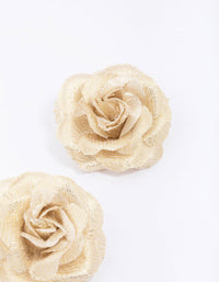 Gold Fabric Flower Statement Stud Earrings - link has visual effect only